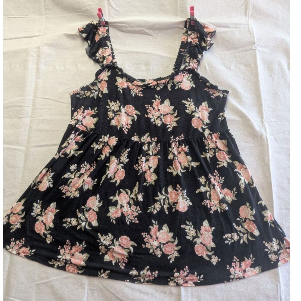Torrid Womens Size 1 Floral Babydoll Tank Top Ruffle Strap Cottagecore